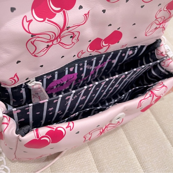 NEW Luv‎ Betsey Johnson Pink Bow LBCORAL Cherry Heart Baguette Shoulder Bag - Picture 8 of 8